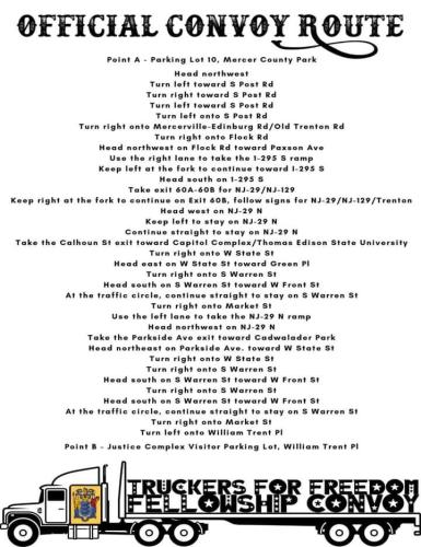 New Jersey - April 30, 2022 - Convoy to Capital Route Information