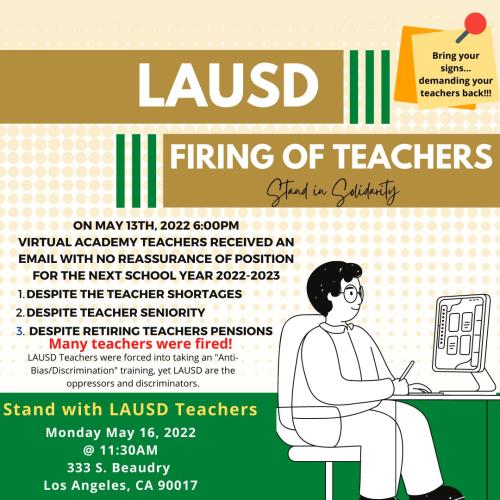 Los Angeles, California - May 16, 2022 - Stand with LAUSD Virtual Academy Teachers