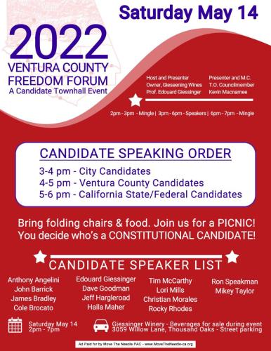 Thousand Oaks, California - May 14, 2022 - Ventura County Candidates Freedom Forum