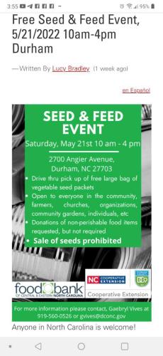 Durham, North Carolina - May 21, 2022 - Seed and Feed Event