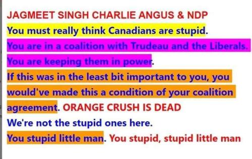 Jagmeet thinks Canadians are stupid