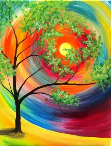 rainbow swirl around tree