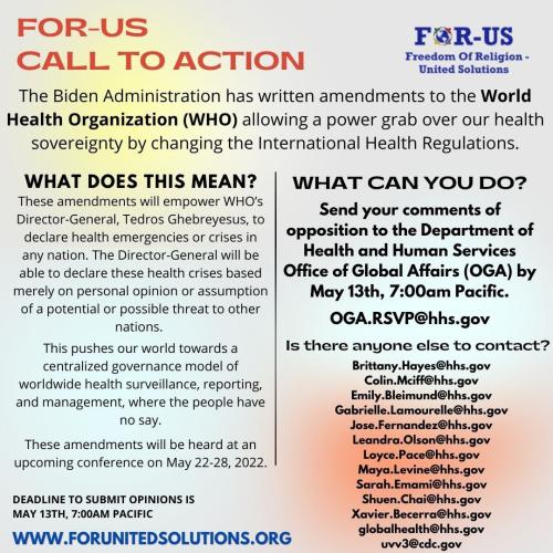 Call to Action Against W.H.O. Takeover