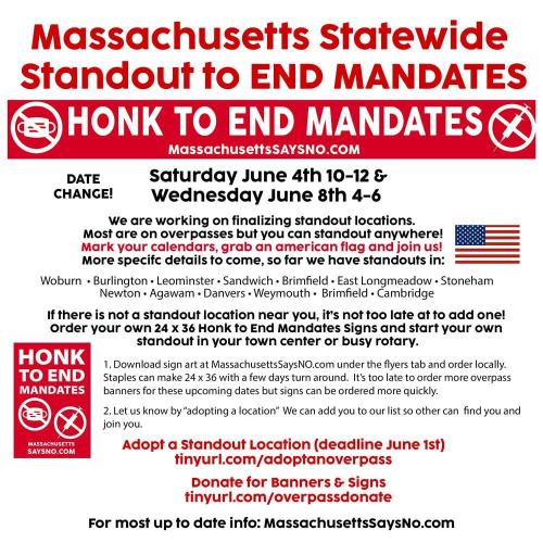 Massachusetts - June 4 & 10, 2022 - Statewide Overpass Standout to End Mandates