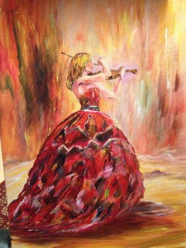 Red dress violinist