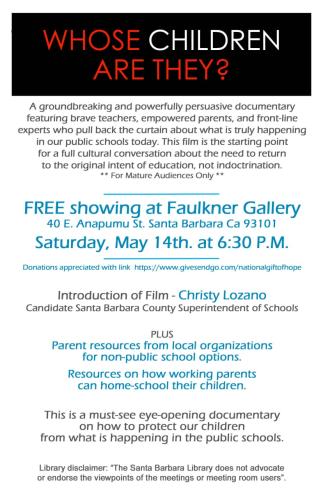 Santa Barbara, California - May 14, 2022 - Free Showing - Whose Children Are They