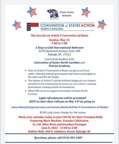 Raleigh, North Carolina - May 15, 2022 - Discussion - Convention of States