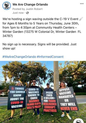 Winter Garden, Florida - June 30, 2022 - C-19 Protest