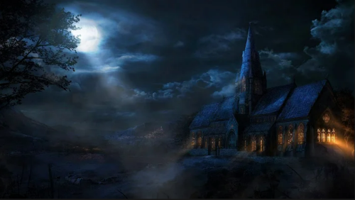 ! Church on Hill at Night lit from within