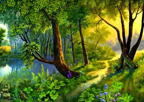 ! Green riverside path