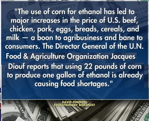 Ethanol not good for food prices or the environment
