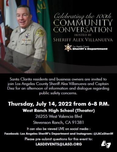 Stevenson Ranch, California - July 14, 2022 - Community Conversations with Sheriff Alex Villaneuva