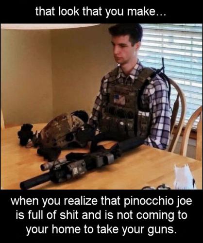 when you realize that pinocchio joe is full of shit and is not coming to your home to take your guns