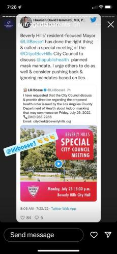 Beverly Hills, California - July 25, 2022 - Special City Council Meeting to Discuss Mask Mandates