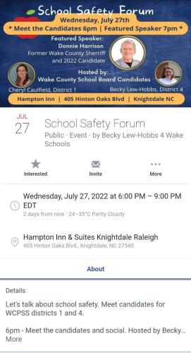 Knightsdale, North Carolina - Jul 27, 2022 -  School Safety Forum