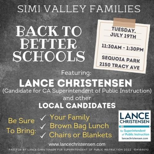 Simi Valleym California - July 19, 2022 - Back to Better Schools Tour