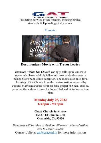 Oceanside, California = July 25, 2022 - Documentary - Enemies Within the Church