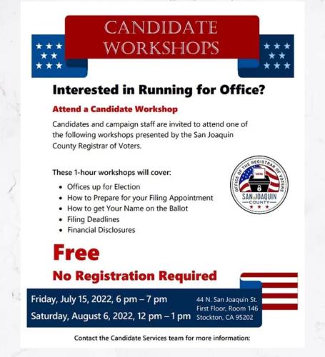 Stockton, California - Jul 15 & Aug 6, 2022 - Candidate Workshop