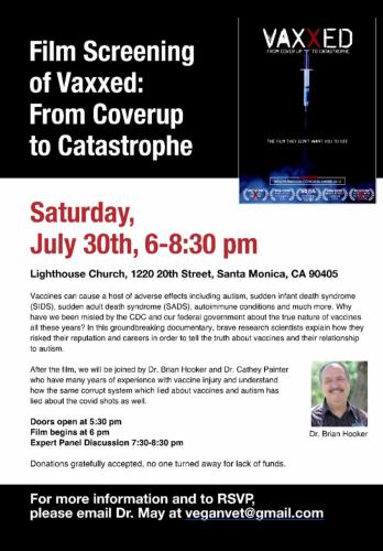 Santa Monica, California - July 30, 2022 - Film Screening - Vaxxed From Coverup to Recovery