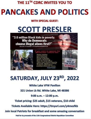 White Lakes, Michigan - July 23, 2022 - Pancakes and Politics with Scott Presler