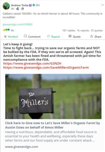 GAB members raised 100K for Amish farmer in 48 hours