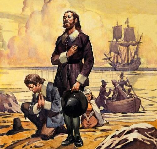 A006875_Arrival-of-the-Pilgrim-fathers-in-America-on-board-the-Mayflower-1620