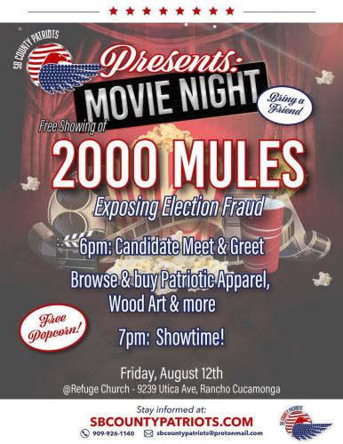 Rancho Cucamonga, California - Aug 12, 2022 - Movie Night -  2000 Mules