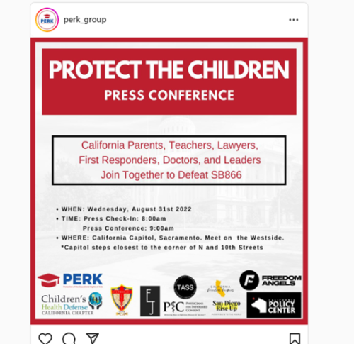 Sacramento, California -Aug 31, 2022 - PERK Press Conference - Protect the Children