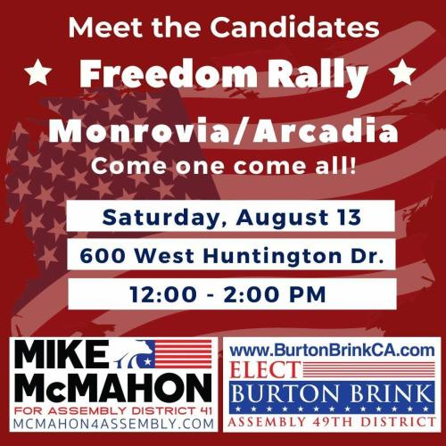 Monrovia and Arcadia, California - Aug 13, 2022 - Freedom Rally