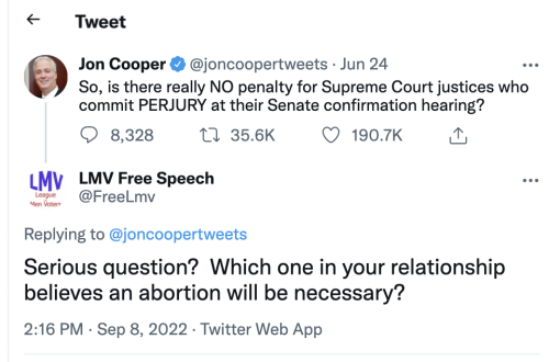 @joncoopertweets dem pervert whining about scotus abortion what is woman @gloriarems @timowagary gary timothy Screen Shot 2022-09-08 at 2.17.16 PM