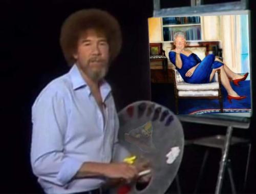 transgender pervert vile flotus man parts bob ross painting clinton dress epstein art blue dress red heels