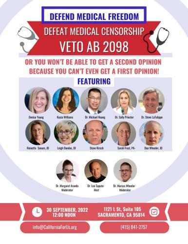 Sacramento, Califronia - Sep 30, 2022 - Press Release  - Doctors Standing Up Against AB2098