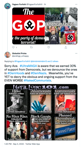 @YogsenFortothVI Yogsen Forfoth frothing fascist leftard liar Screen Shot 2022-09-03 at 1.20.30 PM