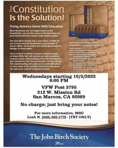 San Marcos, California - Wed beginning Oct 5, 2022 - Constitution Education