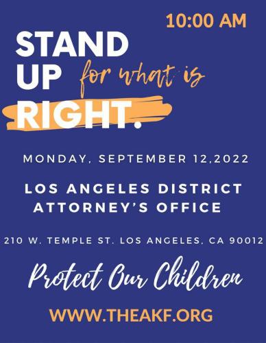 Los Angeles, California - Sep 12, 2022 - SXtand Up for Our Children at LA District Attorney Office