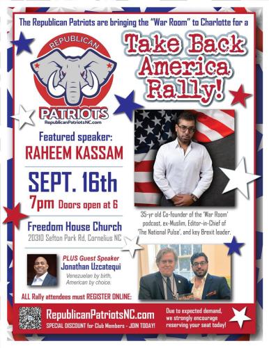 Cornelius, North Carolina - Sep 16, 2022 - Take Back America Rally