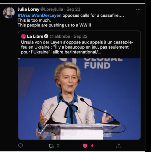 ursulavonderleyon globalist cunt rejects cease fire ukraine war monger nwo hell bitch