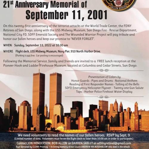 San Diego, California - Sep 11, 2022 - 21st Anniversary Memorial Event