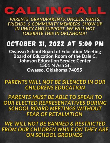 Owasso, Oklahoma - Oct 31, 2022 - School Board Meeting