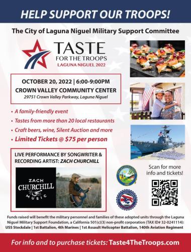 Laguna Niguel, California - Oct 20, 2022 - Taste for the Troops