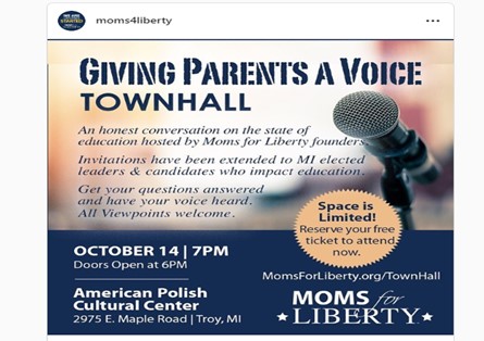 Troy, Michigan - Oct 14, 2022 - Giving Parents a Voice Townhall