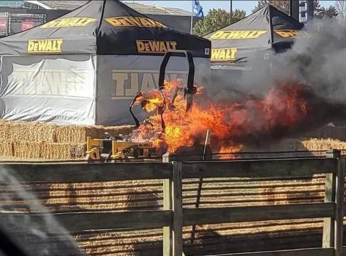 DeWalt electric mower on fire