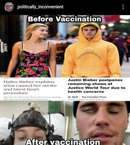 bieber vaccine damage shots vaccination injury maim genocide jab