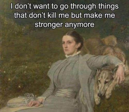 i dont want to go through things that dont kill me but make me stronger anymore