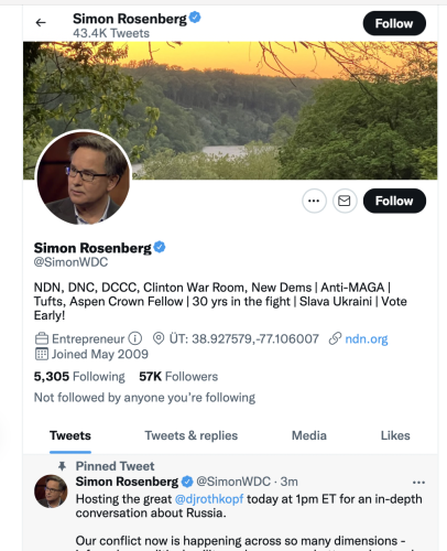 @SimonWDC Simon Rosenberg coward blue checkmarkScreen Shot 2022-10-04 at 8.31.16 AM