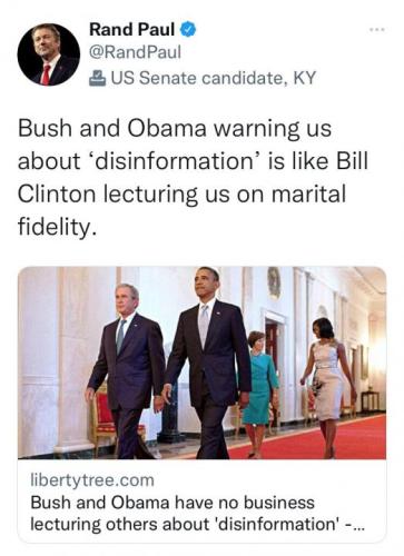 Rand Paul tweet on Bush and Obama