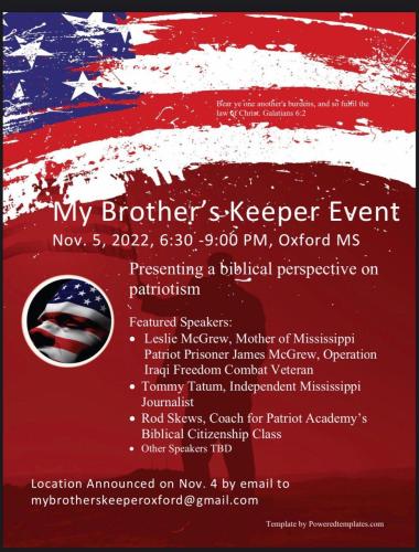 Oxford, Mississippi - Nov 5, 2022 - My Brother's Keeper