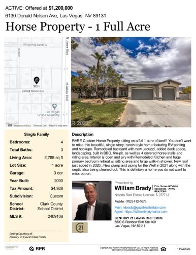 Horse Property - 1 Full Acre - 6130 Donald Nelson Ave, Las Vegas, NV 89131 89131