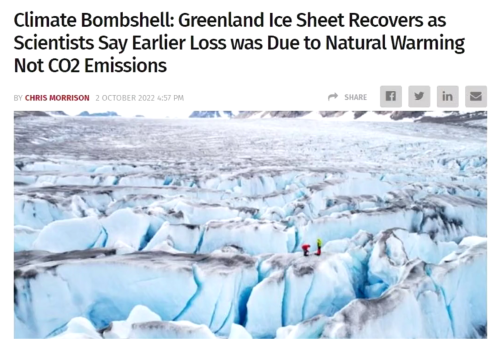 Greenland Ice Sheet Recovers as Scientists Say Earlier Loss was Due to Natural Warming Not C02 Emissions