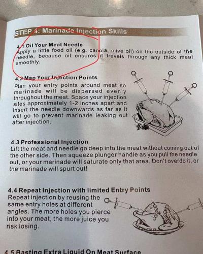 Oil your meat needle